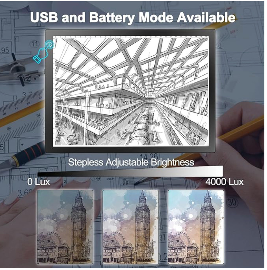 LitEnergy Rechargeable Battery Powered Light Tracing Box, Ultra-Thin Adjustab...