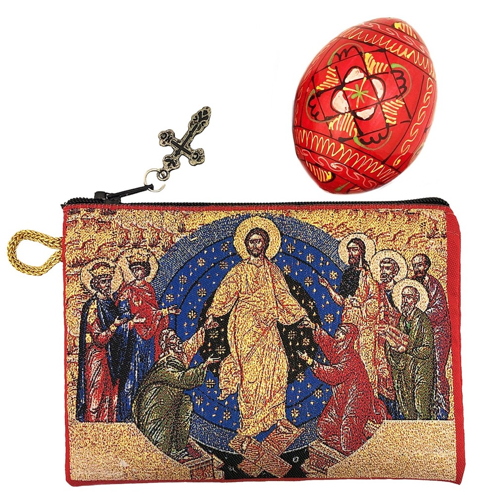 Red Hand Painted Ukrainian Wooden Easter Egg Pysanky Pysanki Resurrection Pouch