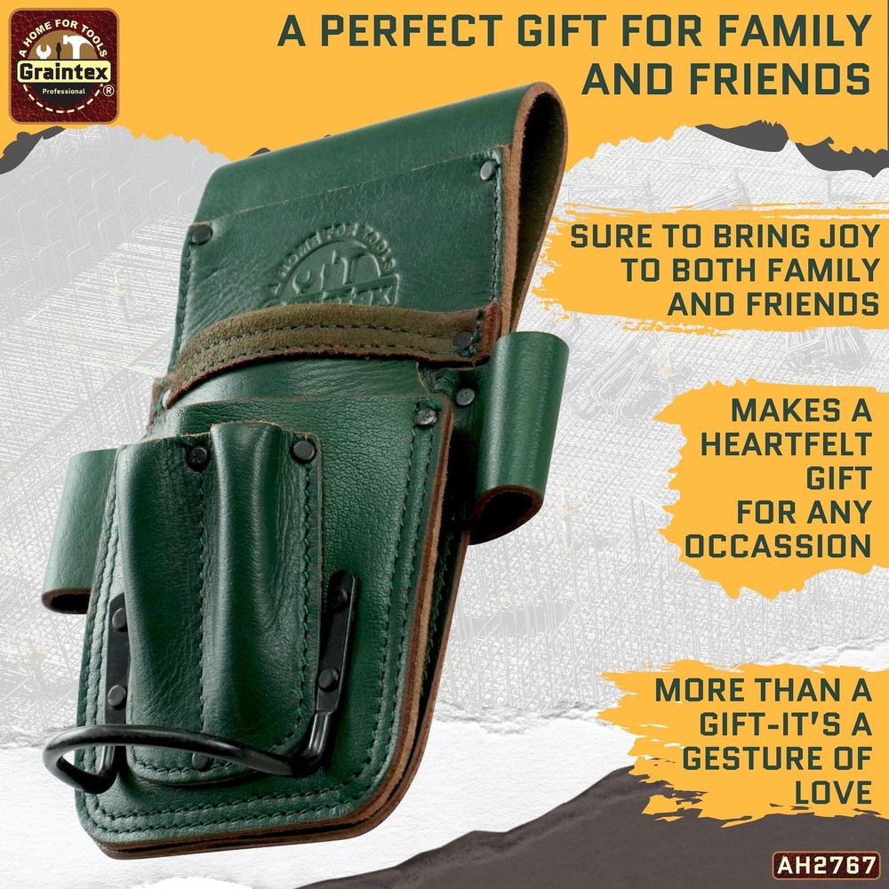 Graintex Multi-Tool Pouch: Leather, 5-Pocket, Hammer Loop, Ideal for Pros