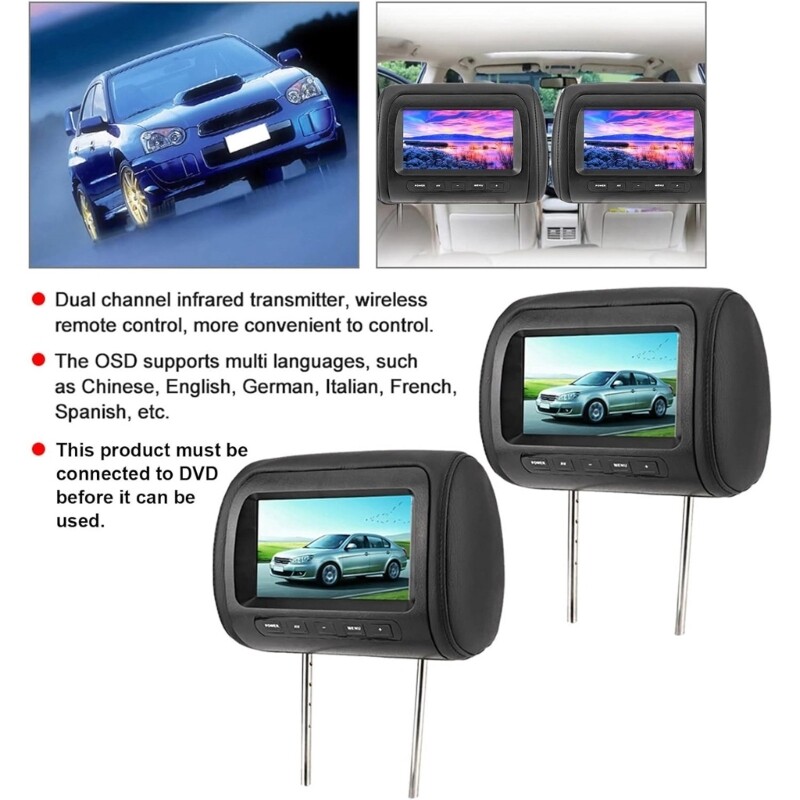 2 Pieces Car Headrest LCD Video Monitors MP5 DVD Display with Wireless Control