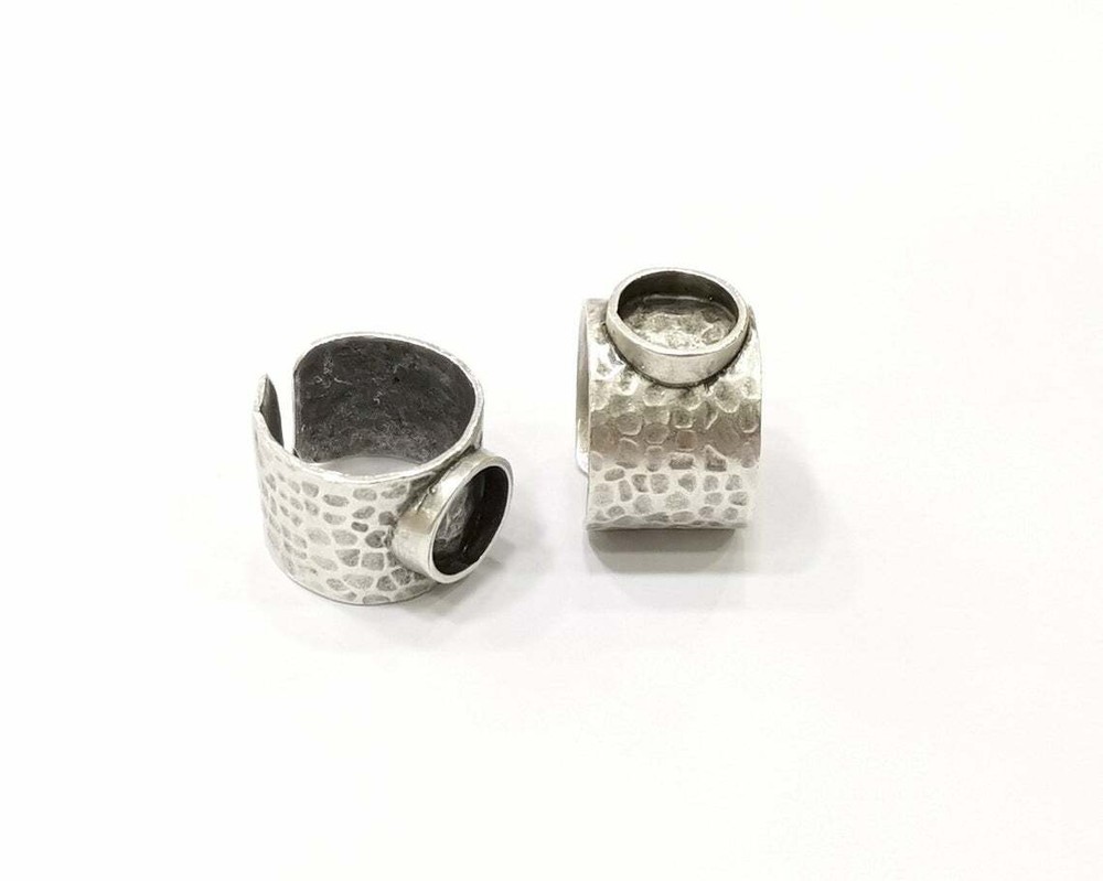 Silver Ring Setting Resin Cabochon Base inlay Blank Adjustable Base Bezel G16462