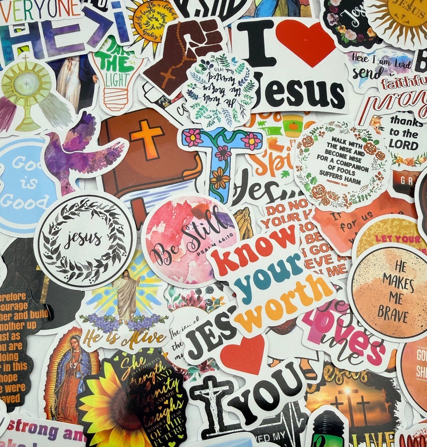 20 Stickers Christian Faith God Jesus Motivational Designs Journals Laptops Gift