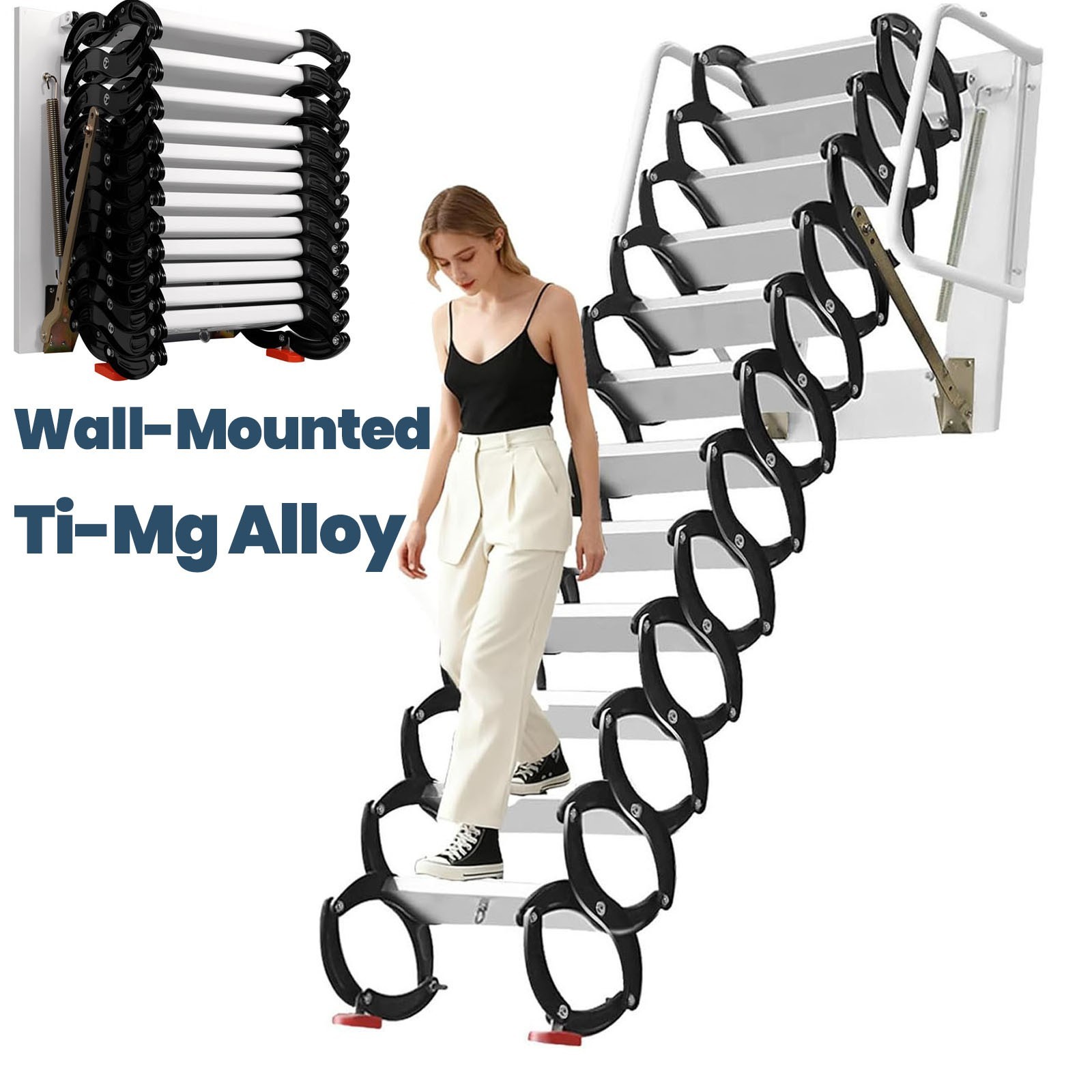 2300 lbs Attic Ladder 10 ft Wall-Mounted Loft Access Staircase Pull Down System