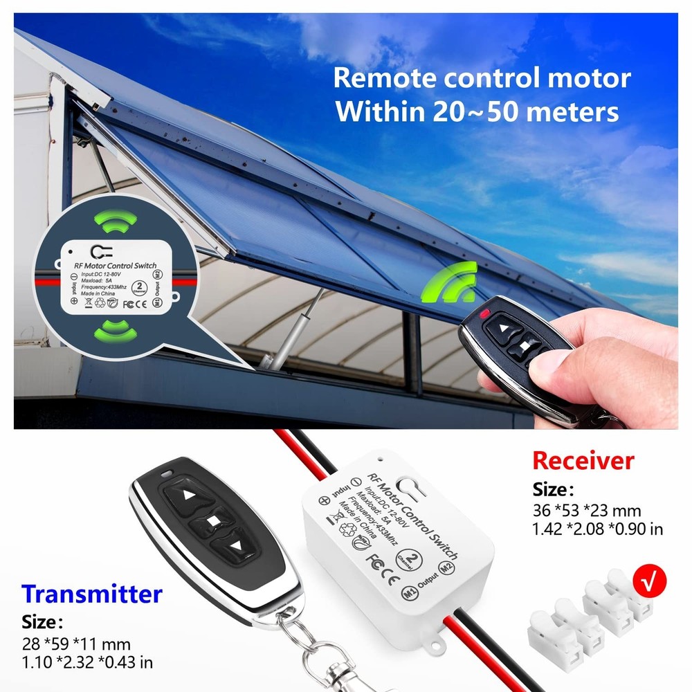 DieseRC Wireless DC Motor Remote Control Switch, DC 12V~80V 5A Relay Receiver...