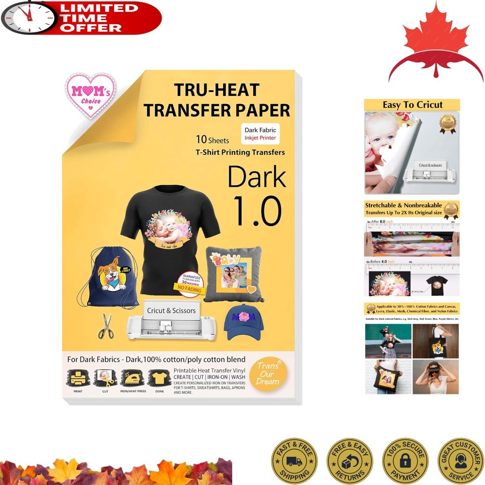 Brilliant Versatile Premium Dark Transfer Paper - 10 Sheets