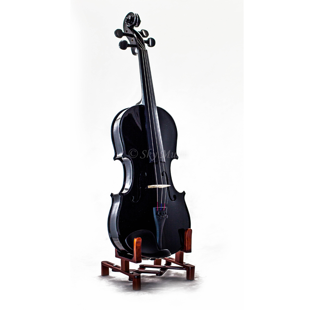 Black 4/4 Size Solid Maple Spruce Student Violin w Extras Beautiful Purfling