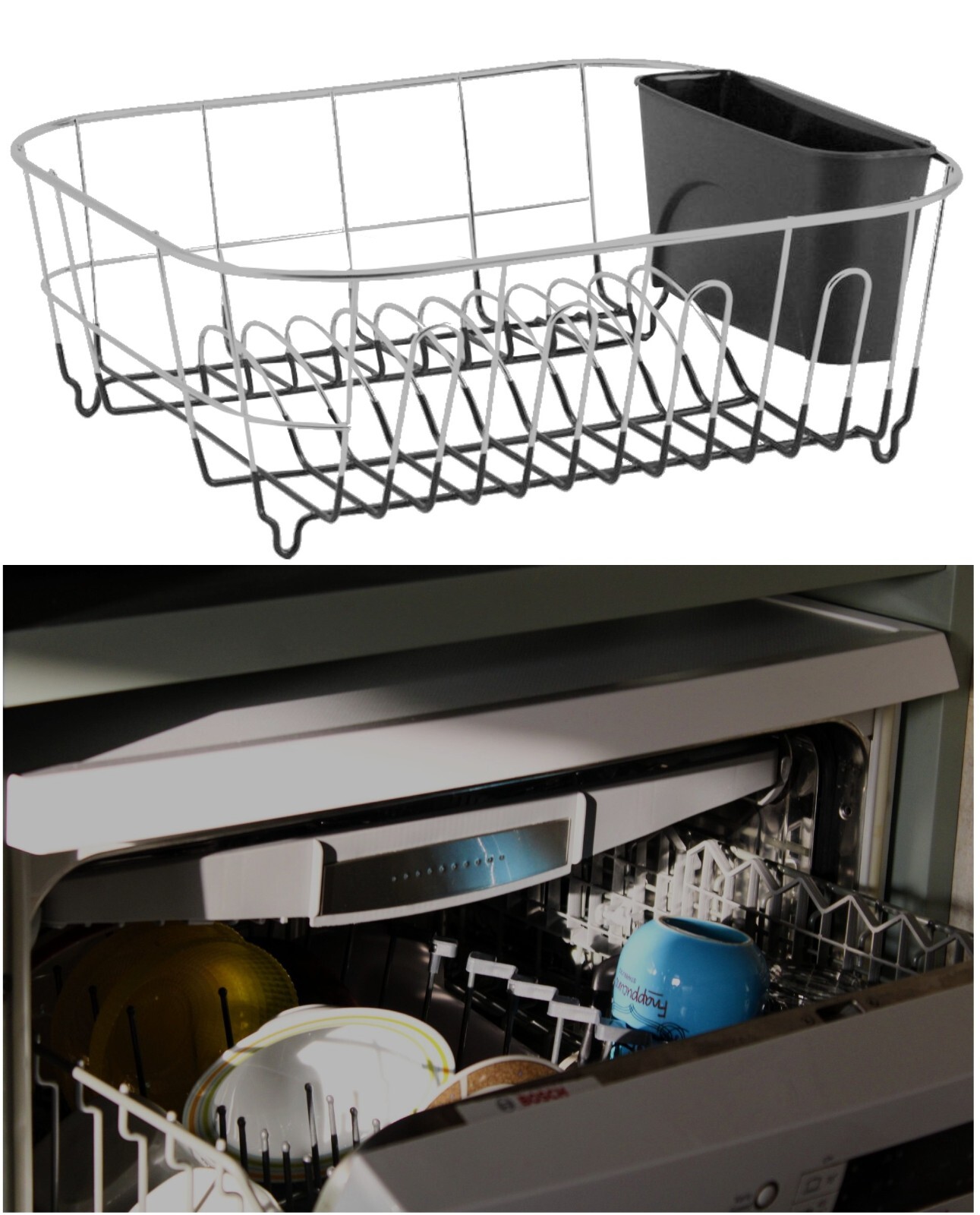 Kitchen Steel Over Sink Dish Drying Rack with Cutlery Holder Drainer Organizer
