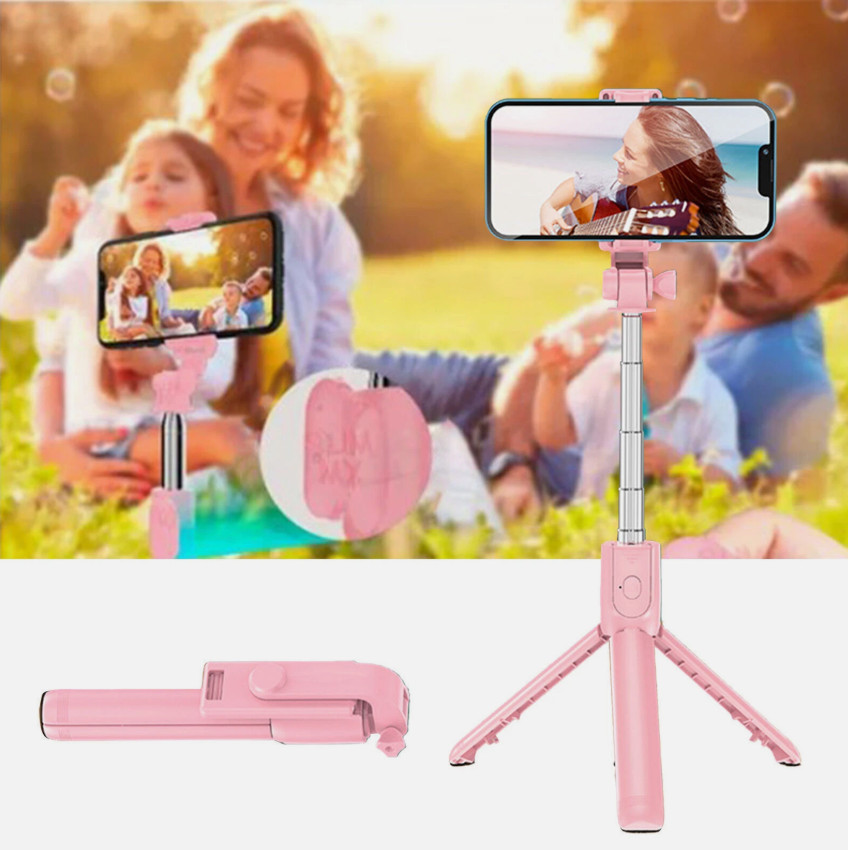 Pink Selfie Stick Tripod with Bluetooth Remote Extendable for iPhone Android US