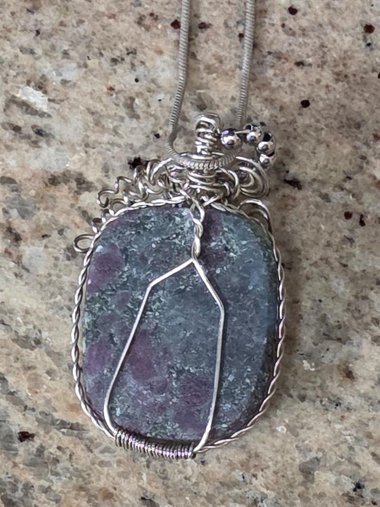 Ruby Ziosite Wire Wrapped Pendant With Chain
