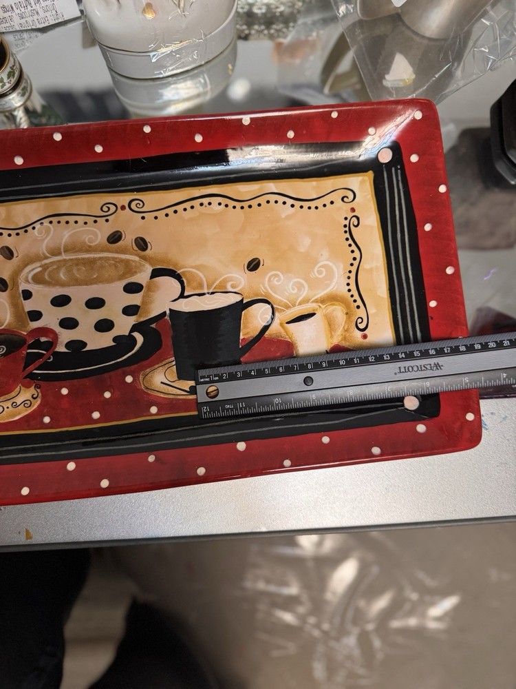 Ceramic Serving Platter Red Polka Dot Hand Painted Kitchen Decor