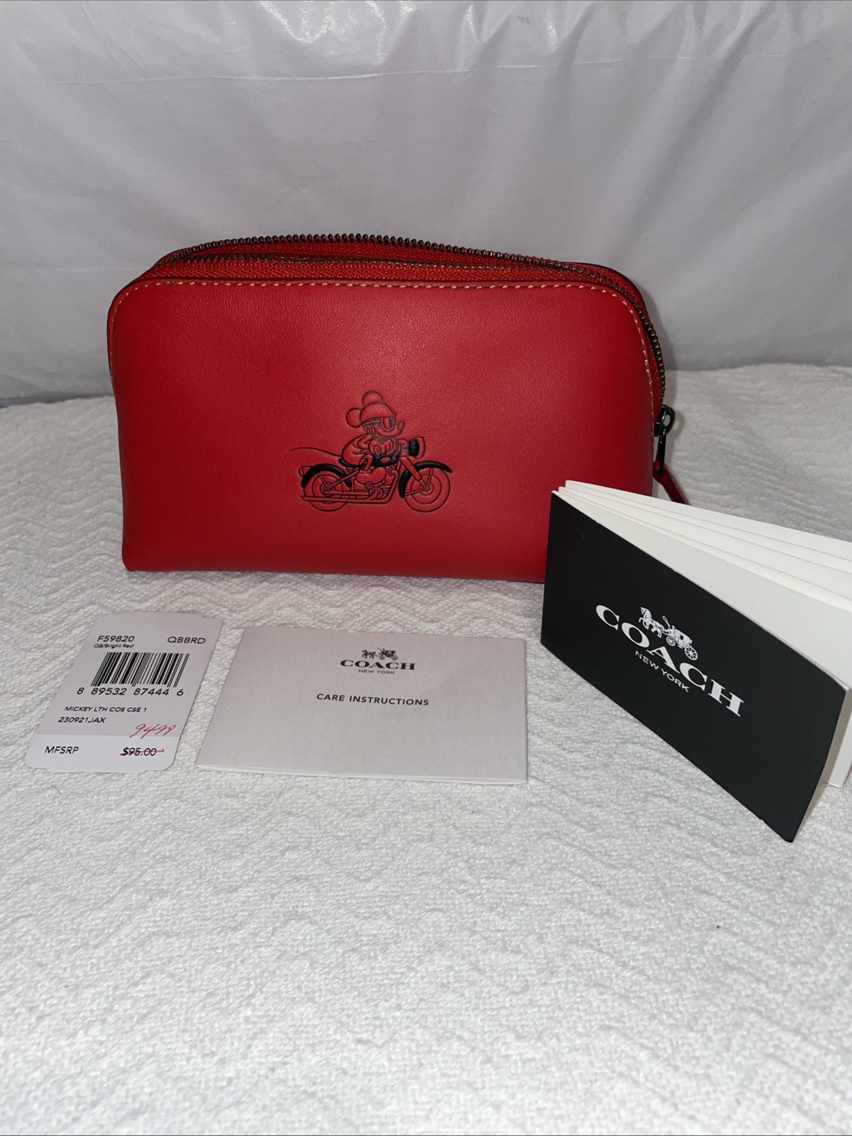 New Authentic Coach/Disney Red Leather Mickey Mouse Makeup Pouch