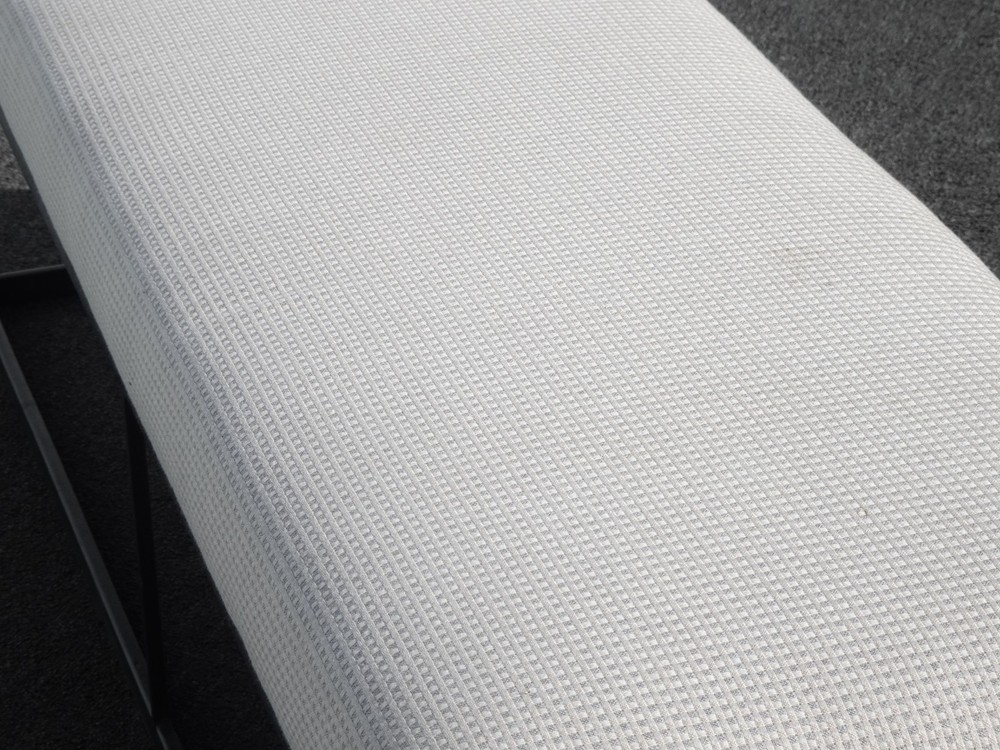 Modern White Bed Side Bench with Iron Base & Designer Fabric
