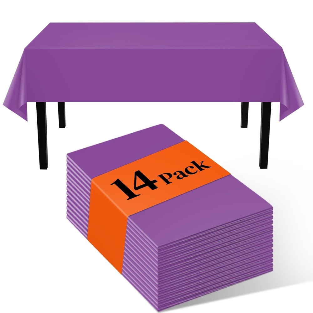 Purple 14 Pack 54 x 108 Inch Plastic Tablecloths, Disposable Rectangle Tablec...