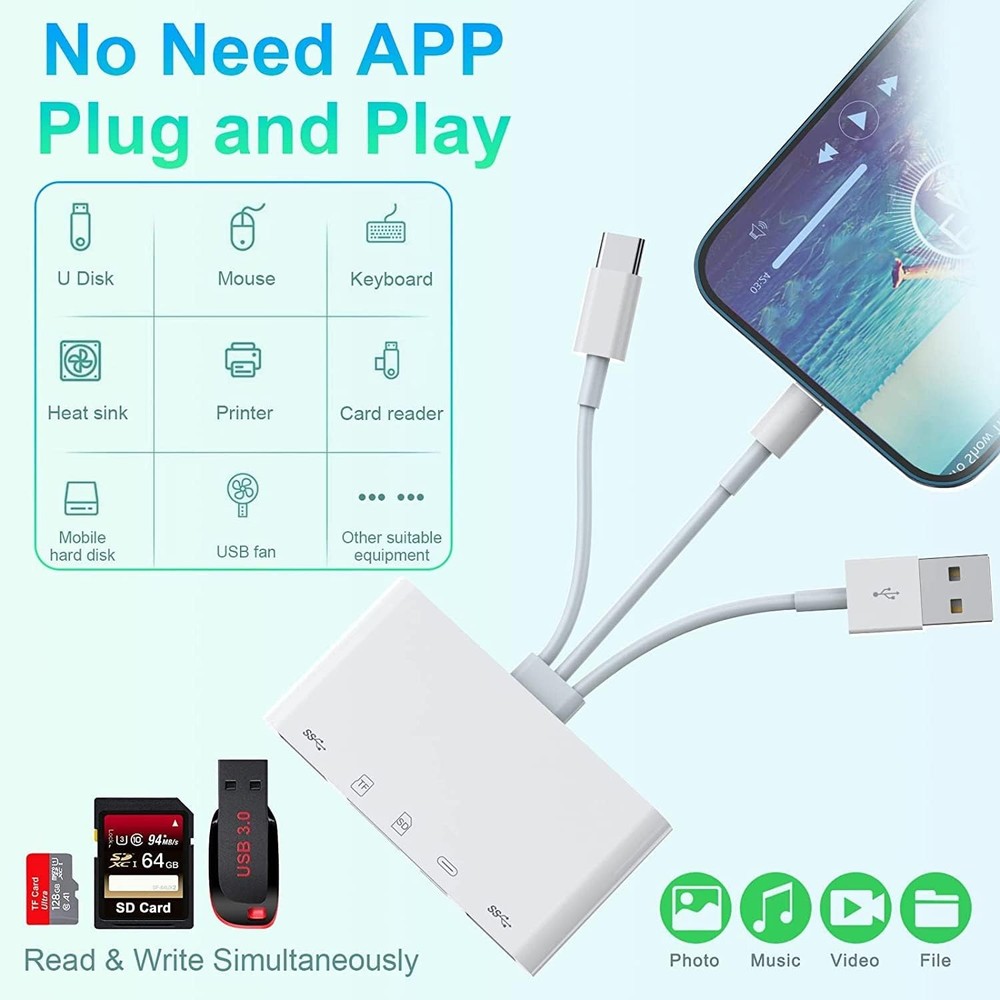 5 in 1 Memory Card Reader USB 3.0 OTG Adapter SD Card Reader For Phone/Pad