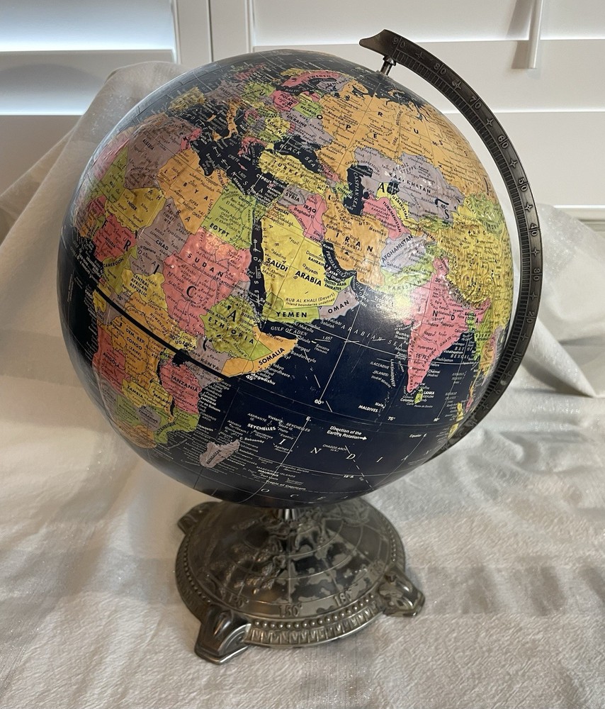 Replogle Globemaster 12” Diameter World Globe Embossed Metal Base Dark Blue
