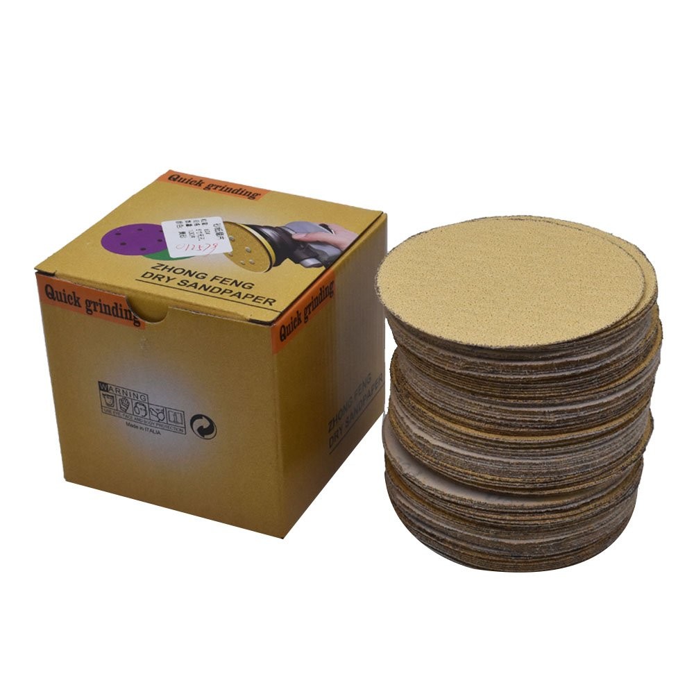 100Pcs 5" Sanding Disc NO-Hole Flocking Sandpaper Hook Loop Grit 60-320