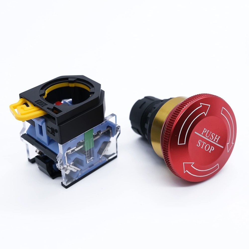 mxuteuk 22mm Metal Latching Emergency Stop Push Button Switch e Stop Button E...