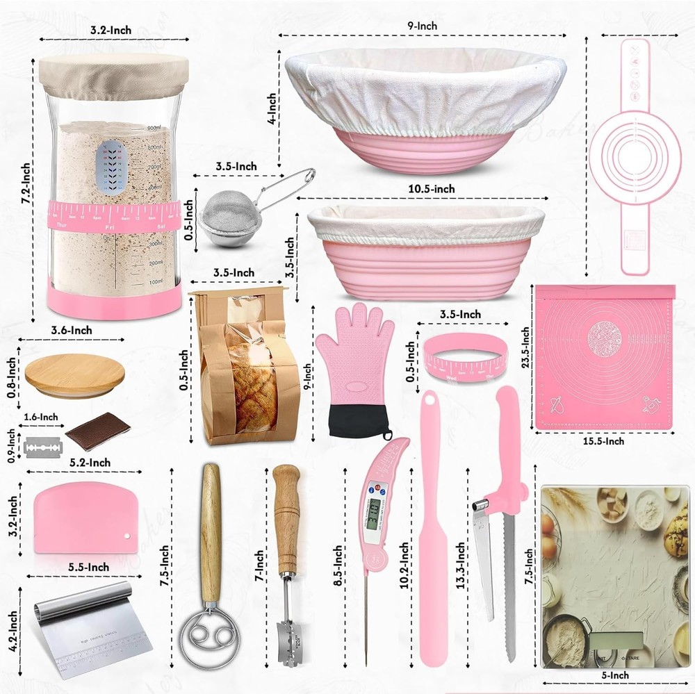 Complete 23 Piece Sourdough Bread Making Kit with Silicone Tools & Baking Guide
