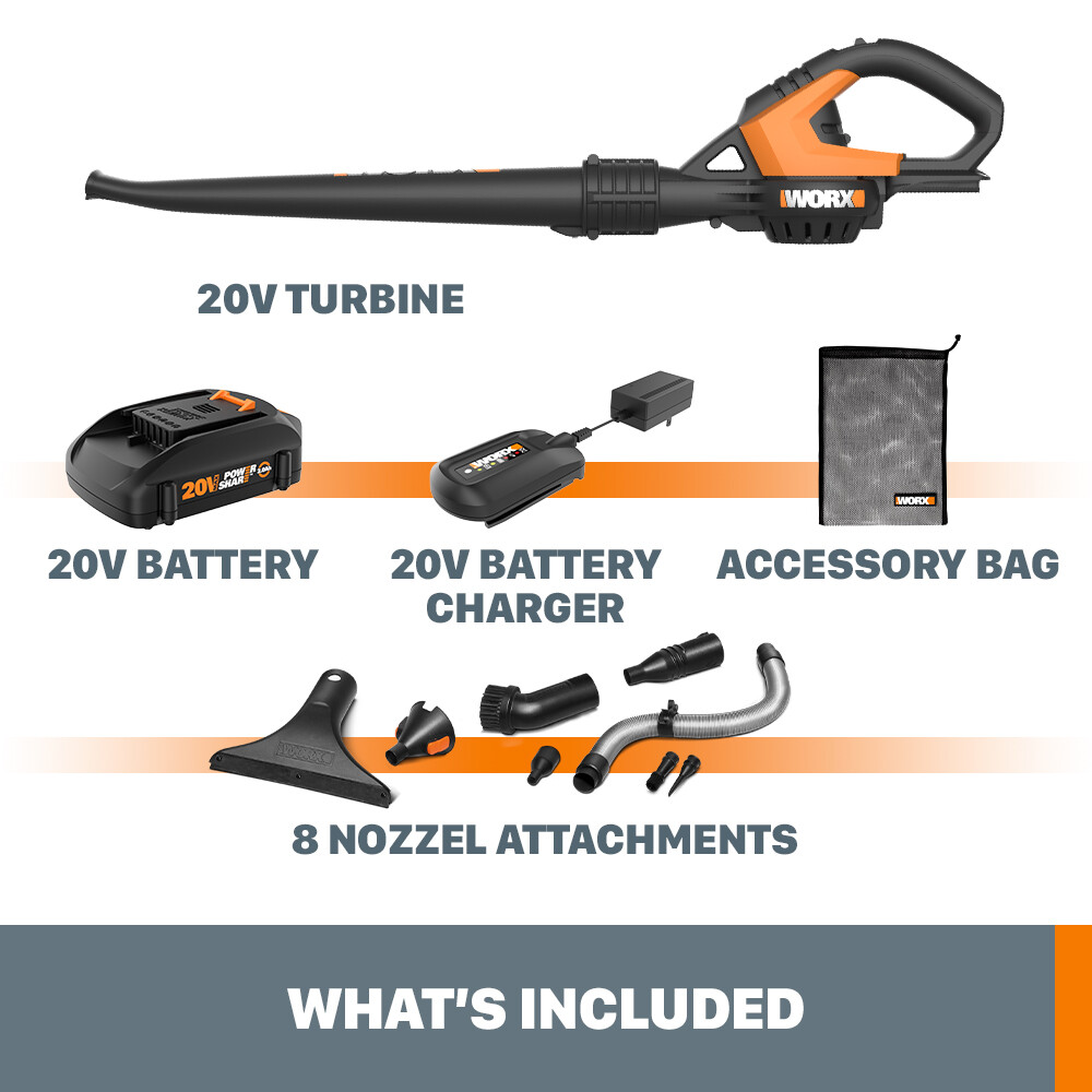 WG545.1 Worx 20V PowerShare Cordless Blower w/Attachments