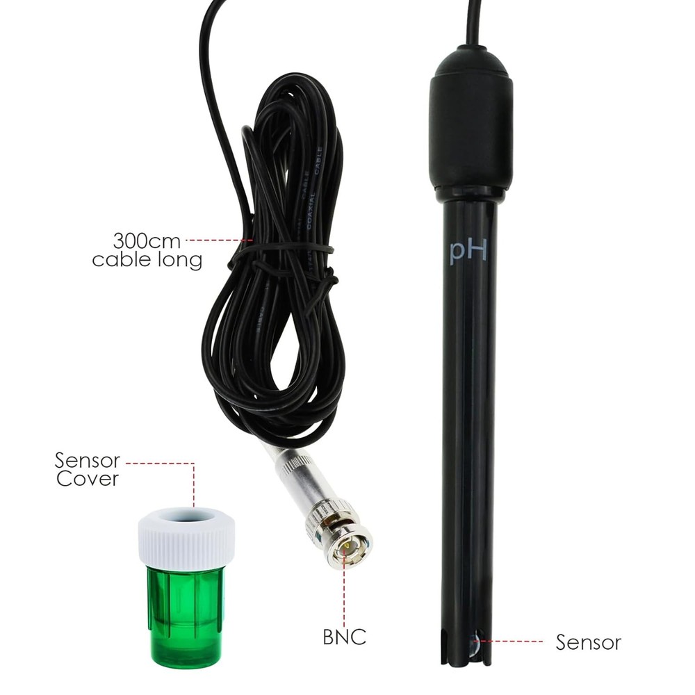 Long Body pH Electrode with BNC Socket Probe 300cm Cable 0-14pH