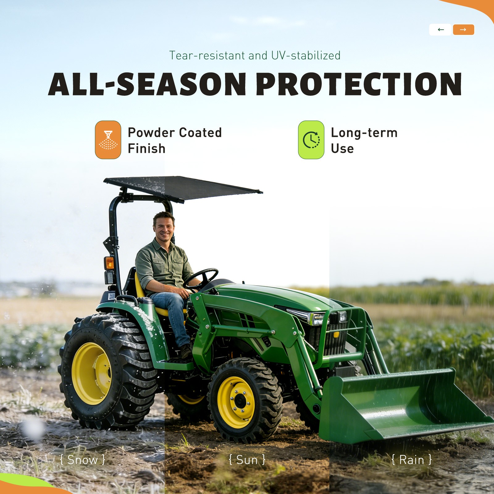 Tractor Canopy Sun Shade Roof Top for Lawn Mower ROPS, UV Cover