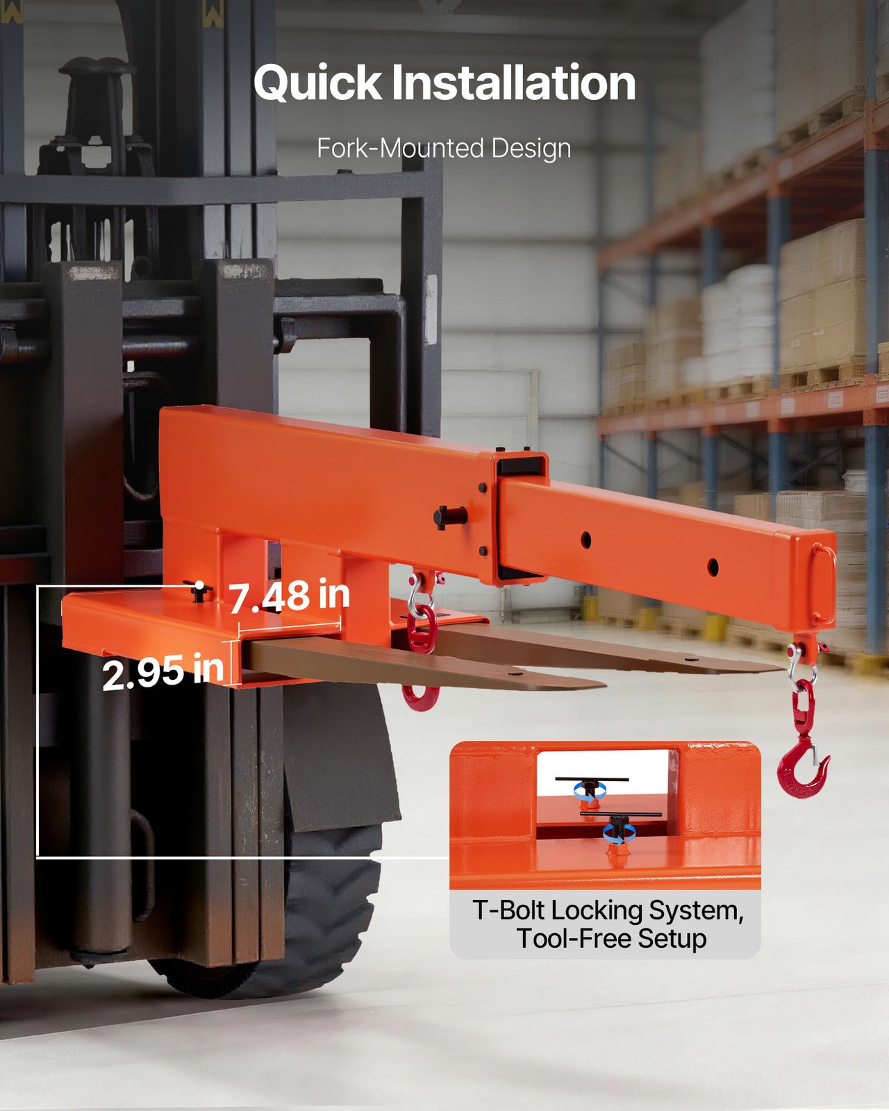 VEVOR Forklift Jib Boom Crane Adjustable Hoist Forklift Mobile Crane 5500 lbs