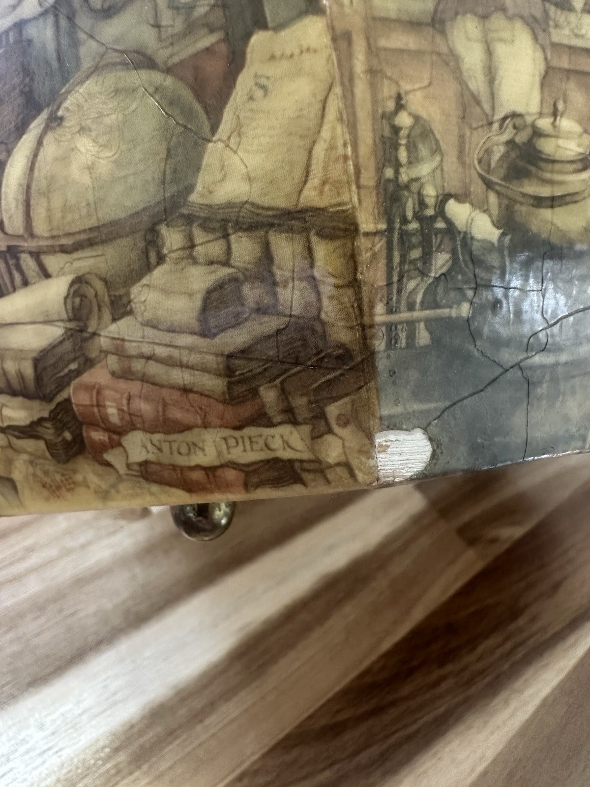 Anton Pieck Wooden Octagon Box Purse w/ Handle 9.5"×6" Vintage