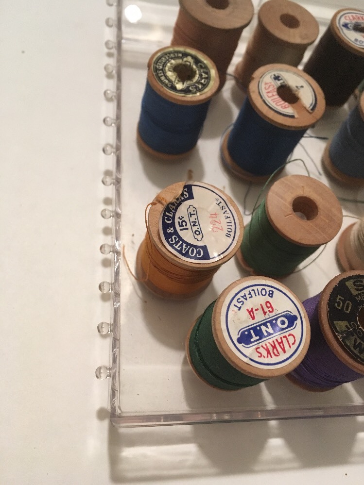 vintage mid century Lucite Dritz Thread Case With Thread