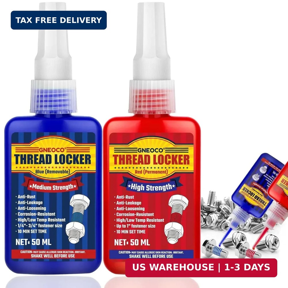 Thread Lock Blue and Red, Threadlocker Medium and Strong Strength, Thread Locker