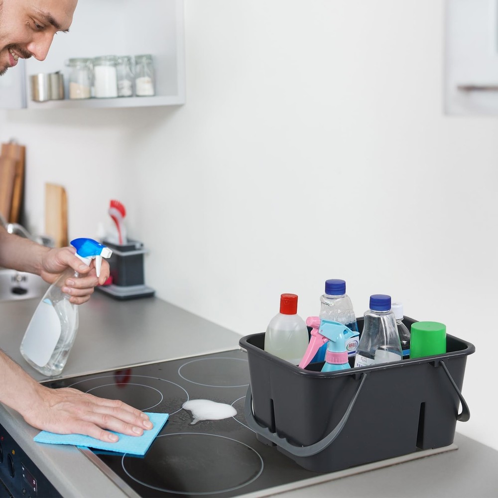 Plastic Cleaning Supply Caddy with Handles, Multi Compartment Storage Caddy B...