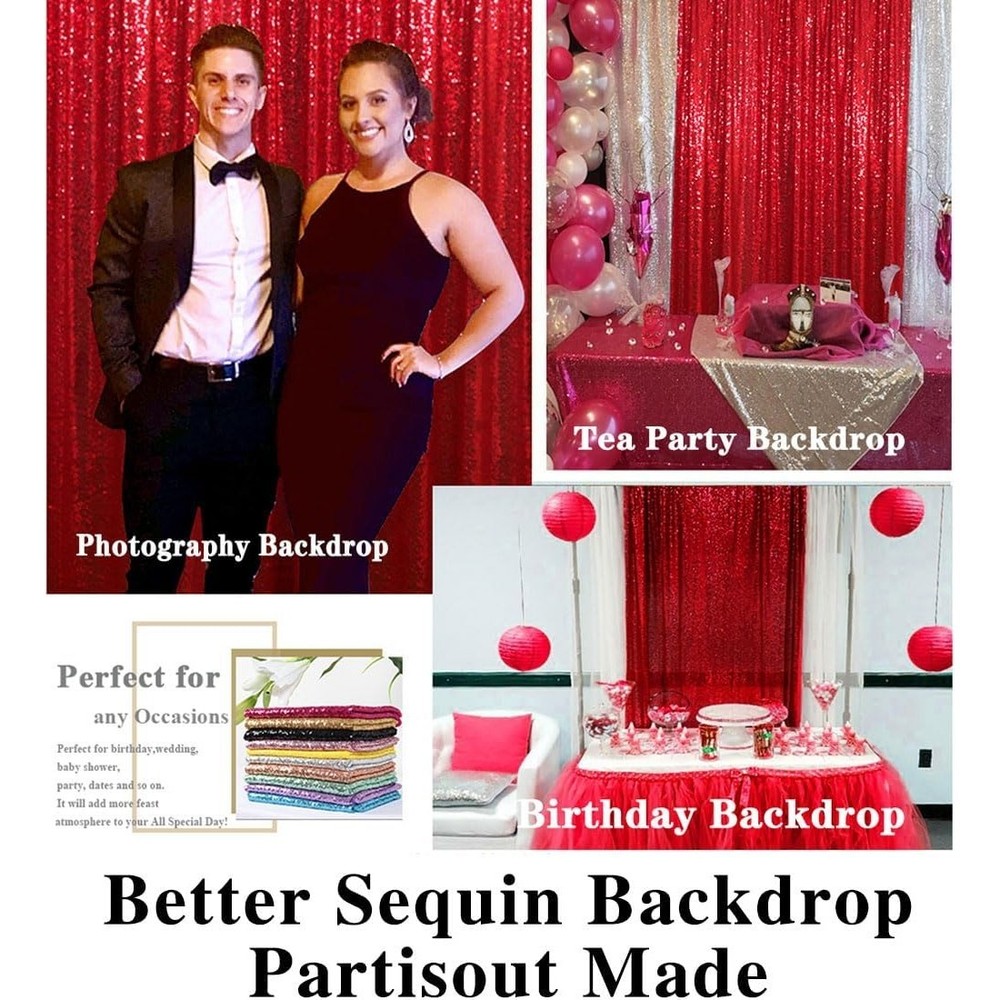 7FT x 4Ft Red Sequin Photo Backdrop Background