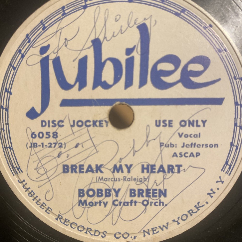 Signed 78 Record Bobby Breen Only Known Copy