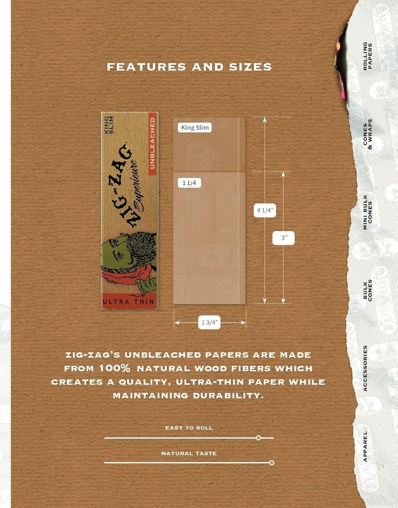 ZIG-ZAG King Rolling Papers Unbleached Carton (24-Pack) - 32 Papers Each Pack