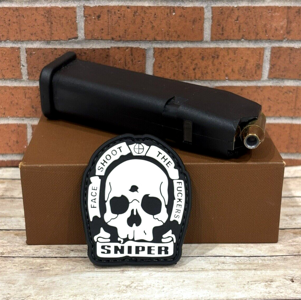 Tactical PVC Patch - Sniper Patch -  Morale Skull One Shot Gun Rifle Patch