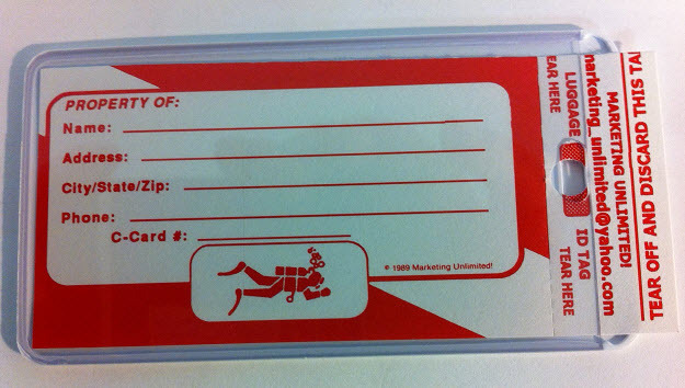 DIVER FLAG, SCUBA DIVER LUGGAGE ID TAG with BUSINESS CARD INSERT & LOOP STRAP