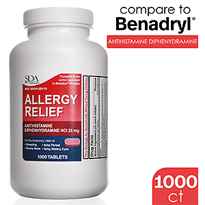 Allergy Relief | Diphenhydramine HCl 25mg 1000 Tablets | Relief