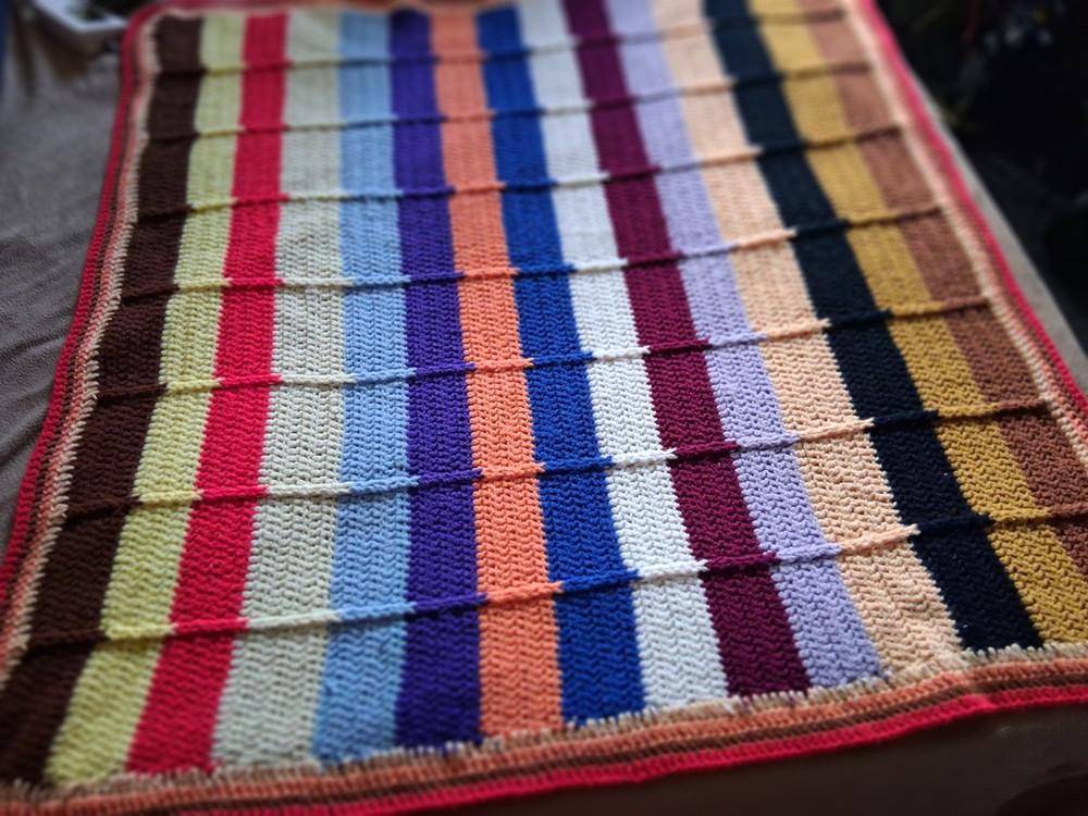 HAND MADE Crochet Blanket approx. 48 x 48 multicolor wool.