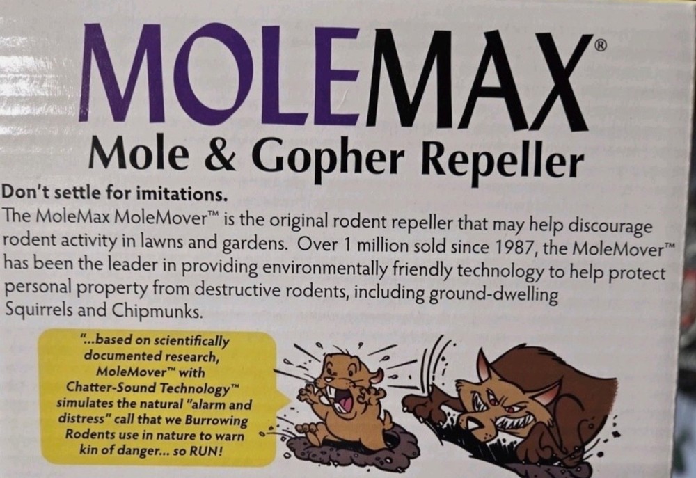 2 Bonide MoleMax Mole & Gopher Repeller Sonic Spike Battery Operated 7500sqft EA