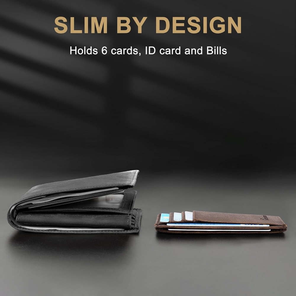 Slim Wallet Front Pocket Minimalist Leather RFID Blocking Medium Size