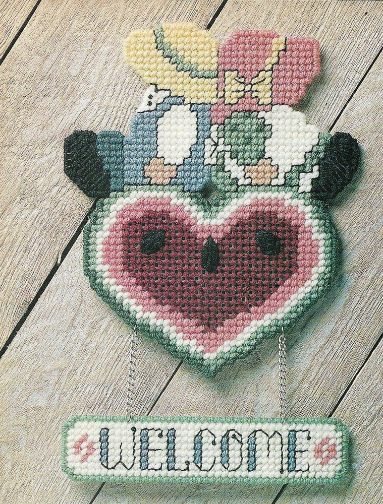 COUNTRY WELCOME SIGN SUNBONNET KIDS PLASTIC CANVAS PATTERN INSTRUCTIONS