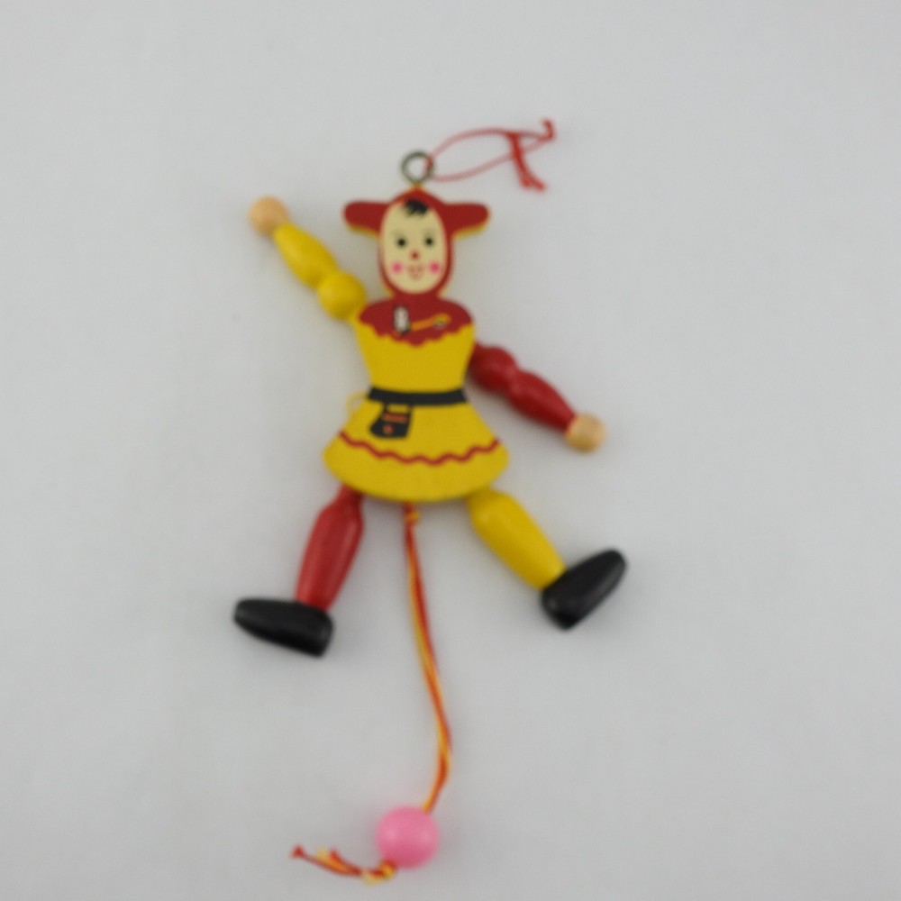 Vintage M. Gschnitzer Austrian Wooden Pull String Jointed Jester Clown Puppet