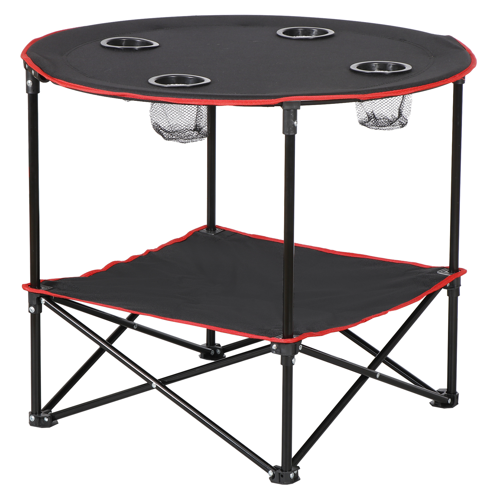 28" Round Folding Picnic Table Lightweight Canvas Beach Table w/Cup Holder Black