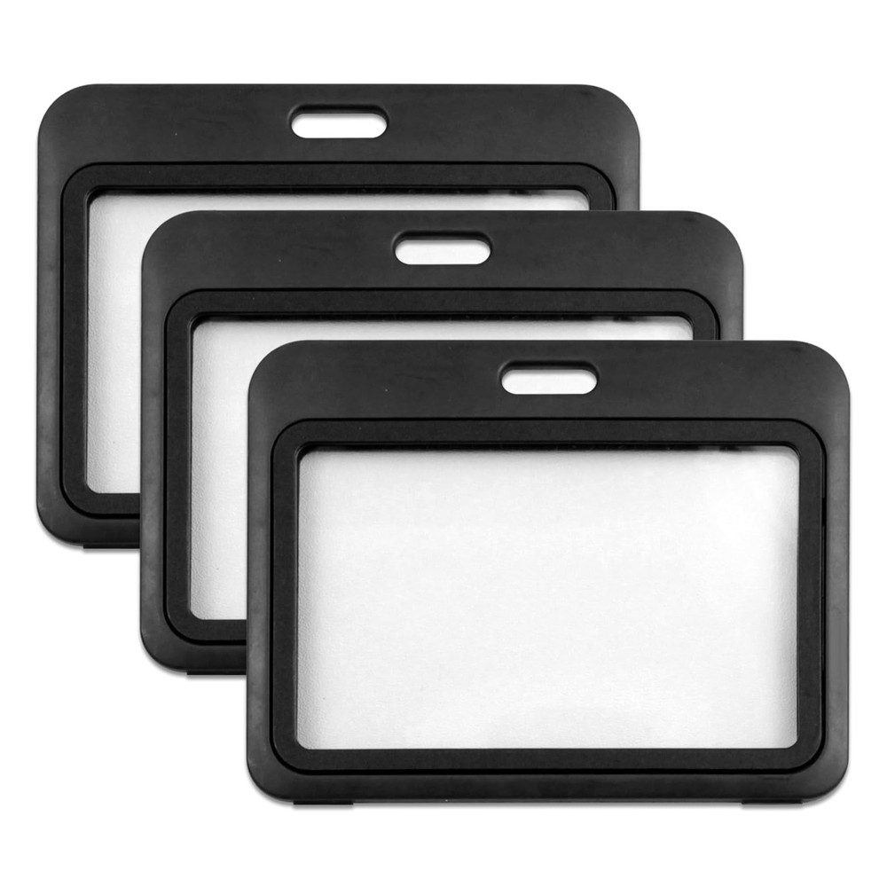 3Pack Horizontal Hard Plastic ID Badge Holders – DoubleSided Black Card Case ...