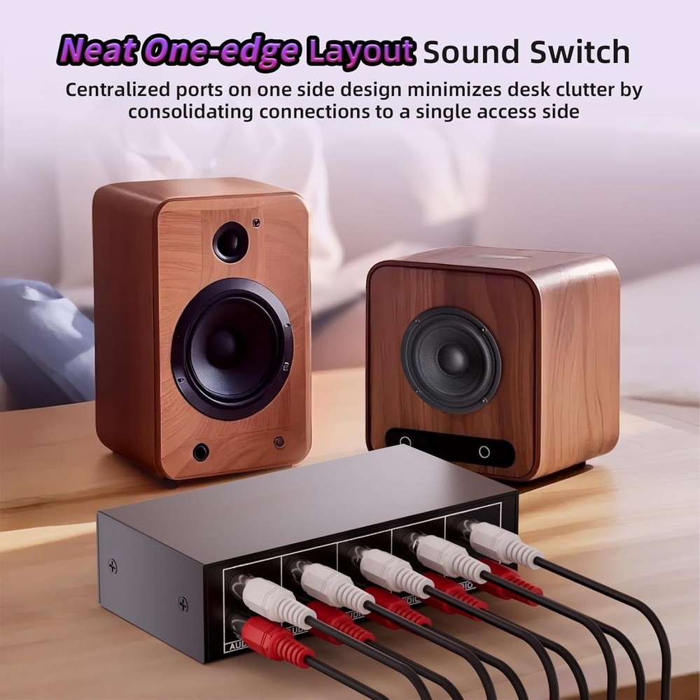 Passive Stereo Audio Switch Box – 4 Inputs and 1 Output, No Power Required