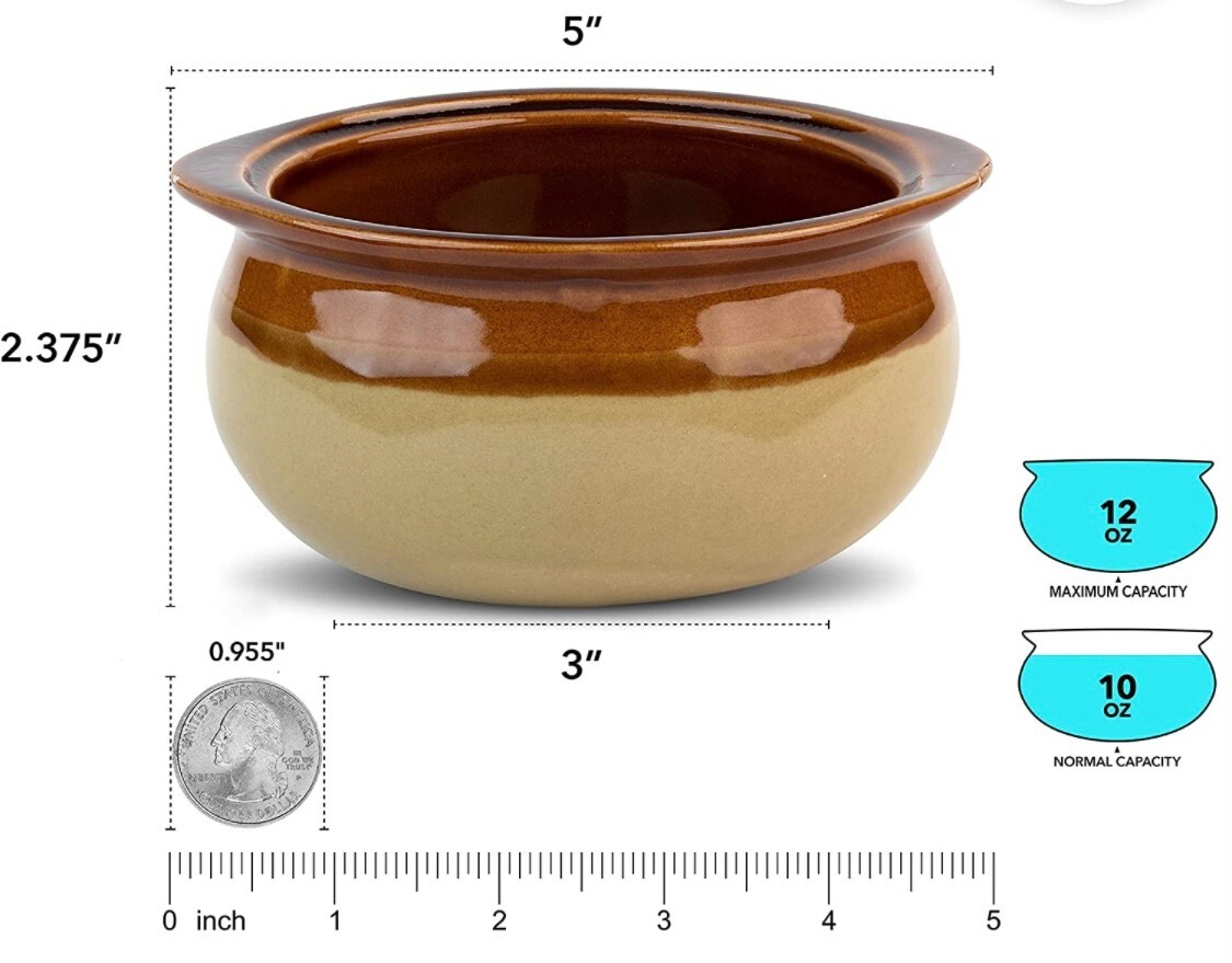 Set of 4 French Onion Soup Crocks 12 oz Brown & Ivory Ceramic Porcelain Bowls