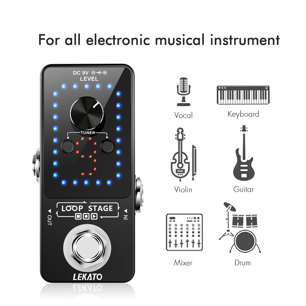 Electric Guitar Looper Pedal Tuner Function- 9 Loops 40 Mins Record- US Adapter