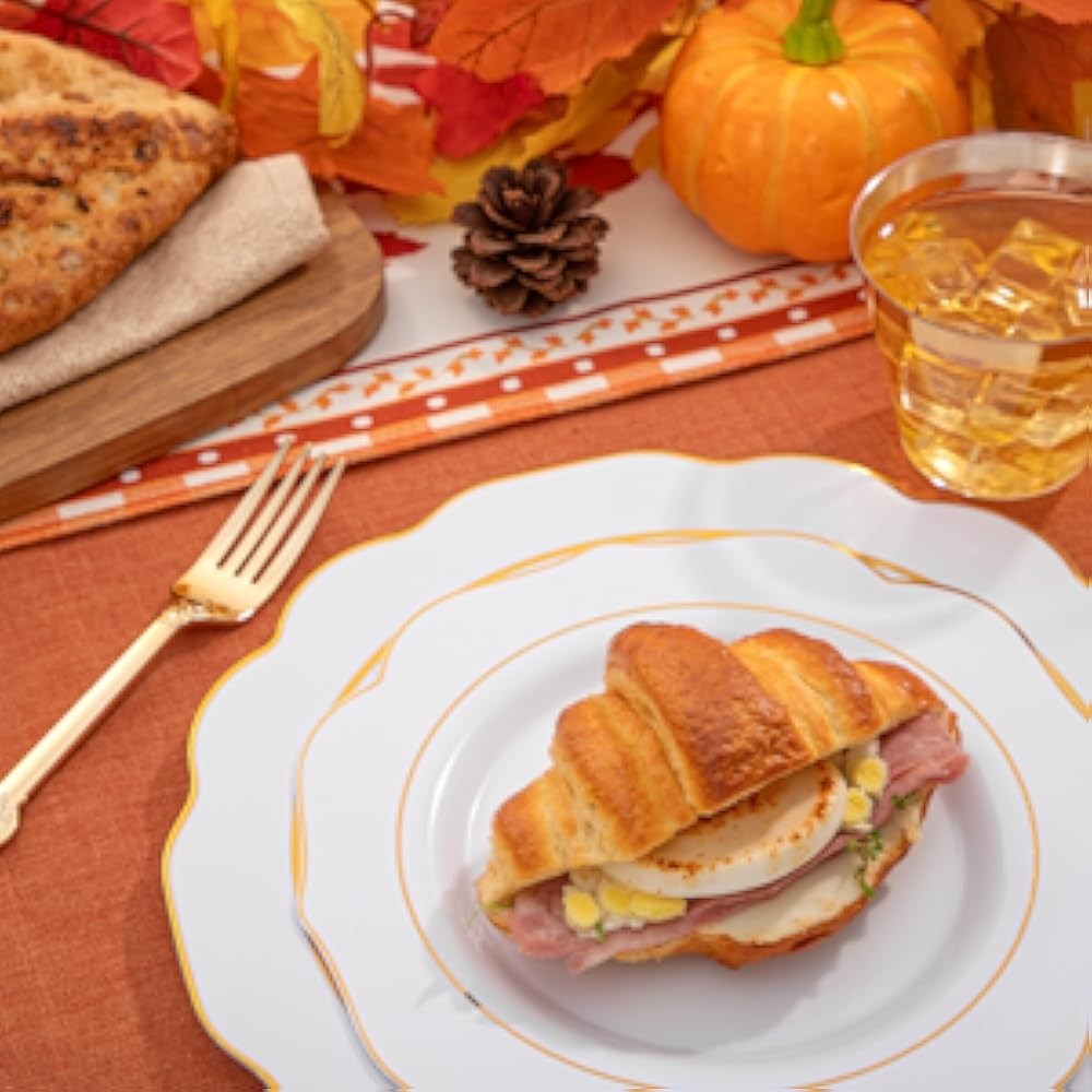Gold Plastic Plates with Disposable Sierware - White Gold Plastic