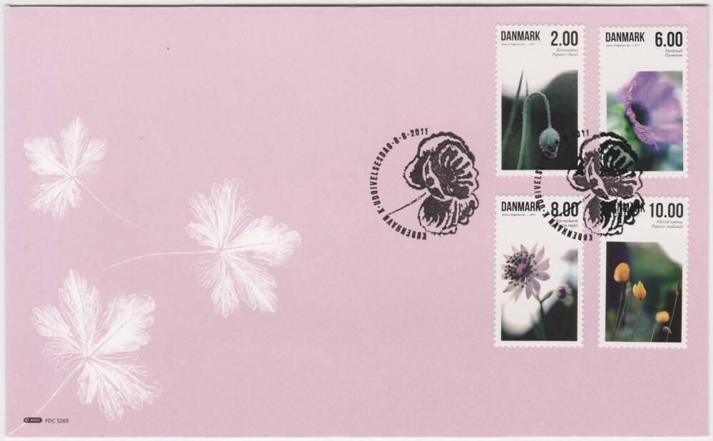 Denmark FDC 2011,  Summer Flowers, mint
