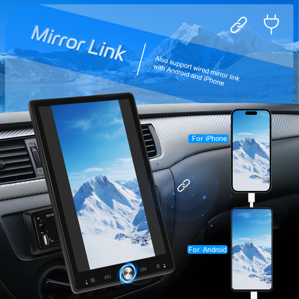 10.4" Single Din Touch Screen Stereo Bluetooth Radio Apple/Android Carplay+CAM