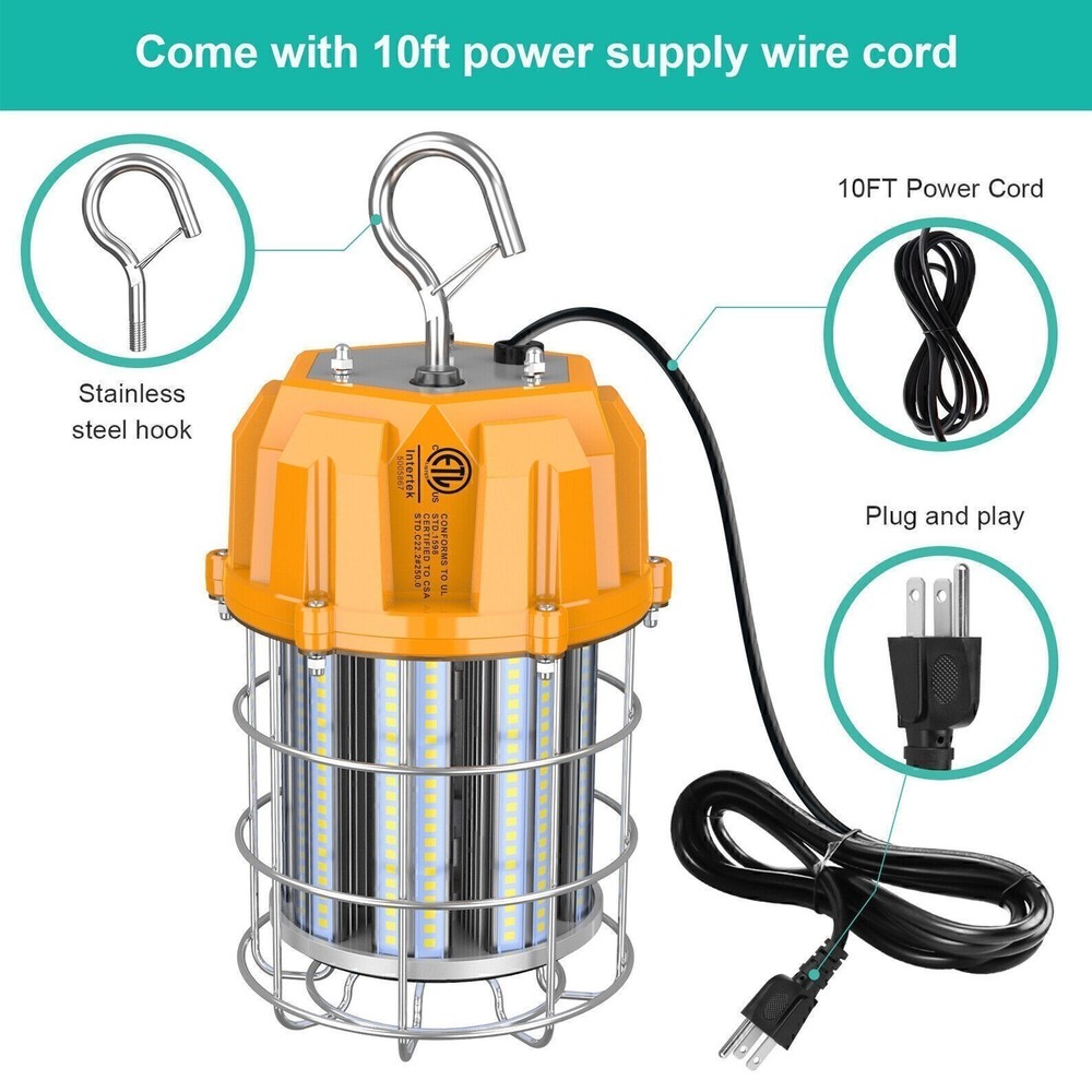 LED Temporary Work Light 100W Plug-n-Play For Workshop Building Project Job Site